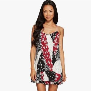 Sanctuary Black Red Floral Patchwork Calico Mini Tank Dress Sleeveless S